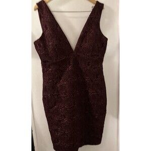 Siena Women's Red Floral Plunge-Neck Stretch Jacquard Bodycon Dress Size 16